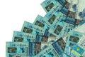 500 Kazakhstani tenge bills lies in different order isolated on white. Local banking or money making concept