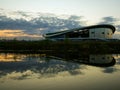 Kazan arena reflected in a river on sunset, Kazan, Russia