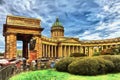 Kazan Cathedral against the backdrop of a stormy sky