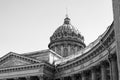 Kazan Cathedral, selected elements. Black And White Photo. Historical monument, an active Orthodox church in the center of St.