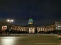 Kazan Cathedral in St. Petersburg, decorated for Christmas with a light projection of the Kazan Icon of the Mother of God