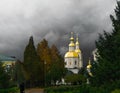 Kazan church in Diveevo under a stormy sky