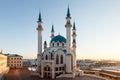 Kazan Kremlin, the Kul-Sharif mosque in the rays of sunset. Royalty Free Stock Photo