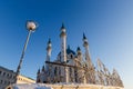 Kazan Kremlin, the Kul-Sharif mosque in the rays of sunset. Royalty Free Stock Photo