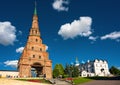 Kazan Kremlin in summer, Russia. Old Suyumbike Tower with entrance to residence of Tatarstan President Royalty Free Stock Photo