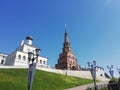 Kazan Kremlin in summer, Tatarstan, Russia. This place is tourist attraction of Kazan. View of leaning Suyumbike Tower