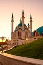 Kazan Kremlin at sunset, Tatarstan, Russia. Vertical sunny view of Kul Sharif mosque Royalty Free Stock Photo