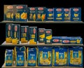 Kazan, Russia. April 20, 2021. Grocery store shelves. Different types of pasta.