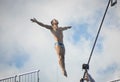 Kazan, Russia, 3 august 2015, FINA - High diving competition, man jumping off Royalty Free Stock Photo