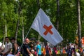 Kazan, Russia, August 10 2021. Red cross flag. international humanitarian organizations.