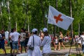 Kazan, Russia, August 10 2021. Red cross flag. international humanitarian organizations.