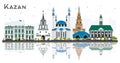 Kazan Russia City Skyline with Color Buildings and Reflections Isolated on White Royalty Free Stock Photo