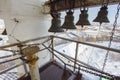 Kazan, Russia, 9 february 2017, bell tower inside - place control for bell ringing of Zilant monastery - famous orthodox