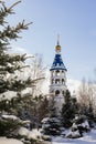Kazan, Russia, 9 february 2017, Zilant monastery - oldest orthodox building in city - bell tower in winter Russia