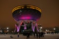 Modern landmark of city on winter evening with colorful night illumination. Kazan