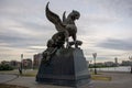 The sculpture of a winged lioness