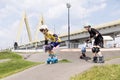 Kazan, Russia - July 11, 2021: Rollerskating competition at the Uram Park in Kazan Royalty Free Stock Photo