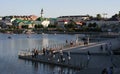 View to the lake from Kazan Lake Embankment. Sunny landscape with view of city on Lake Nizhny Kaban Royalty Free Stock Photo