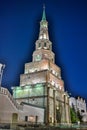 The 59m-high leaning Syuyumbike Tower in Kazan, Russia, at night