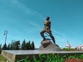 Kazan, Russia - June 19, 2020. Monument to Soviet Tatar poet and resistance fighter Musa Jalil, Moussa Jalil near the Kazan