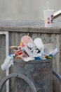 KAZAN, RUSSIA - JUNE 22, 2018: Rubbish bin with garbage from fast food restaurants
