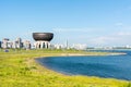 View of Kazanka River bank toward Kazan Wedding Palace in Kazan, Russia