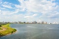 View of Kazanka riverside toward Kazan Wedding Palace in Kazan, Russia