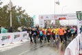 KAZAN, RUSSIA - 23, 2017: marathon runners at start. Kazan M