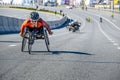 female disabled athlete in wheelchair during Kazan Marathon
