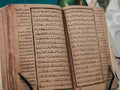 Kazan, Russia. May 19, 2022. Open pages of the Koran, the holy book for Muslims Royalty Free Stock Photo