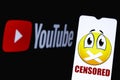 The photo illustrates the use of censorship in the online video platform Youtube. Censored in Youtube.