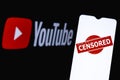 The photo illustrates the use of censorship in the online video platform Youtube. Censored in Youtube.