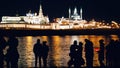 Kazan, Russia, 12 may 2017 - silhouette loving couple at festival of floating Lanterns on Kazanka