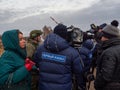 Kazan, Russia. 08 November 2021. Journalists from Russian television are recording a news report