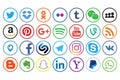 KAZAN, RUSSIA - October 26, 2017: Collection of popular social media logos printed on paper