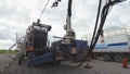 Drilling Rig on Truck Platform at Oil Field Closeup