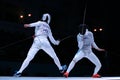 Fight at a fencing competition Royalty Free Stock Photo
