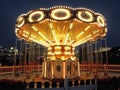Kazan, Tatarstan / Russia - July 15 2019: Illuminated retro Carousel in the amusement park