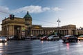 Kazanskiy Cathedral in Saint Petersburg in Russia, traffic during the white nights Royalty Free Stock Photo