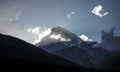 Kazbeg mountain peak at sunset