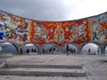 Kazbegi, Georgia. 2018-09-16. Mosaic at People`s Friendship Arch on The Georgian Military Road. Royalty Free Stock Photo