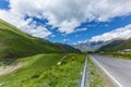 Kazbegi and military Georgian road Royalty Free Stock Photo