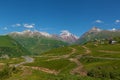 Kazbegi and military Georgian road Royalty Free Stock Photo