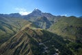 Kazbek and Gergeti: church and mountain in Kazbegi Stepantsminda Royalty Free Stock Photo