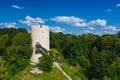 Kazimierz Dolny, Poland. Aerial view of Tower of the castle in Kazimierz Dolny at Vistula river, popular tourist destination in Royalty Free Stock Photo