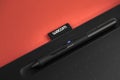 Kazo-shi, Japan 22.04.2020: Pen tablet Wacom Intuos M Wacom logo close up