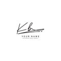 KB Initial Logo in Signature Style for Photography and Fashion Business - Hand Drawn Signature Logo Vector Royalty Free Stock Photo