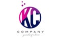 KC K C Circle Letter Logo Design with Purple Dots Bubbles