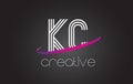 KC K C Letter Logo with Lines Design And Purple Swoosh.