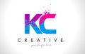 KC K C Letter Logo with Shattered Broken Blue Pink Texture Design Vector.